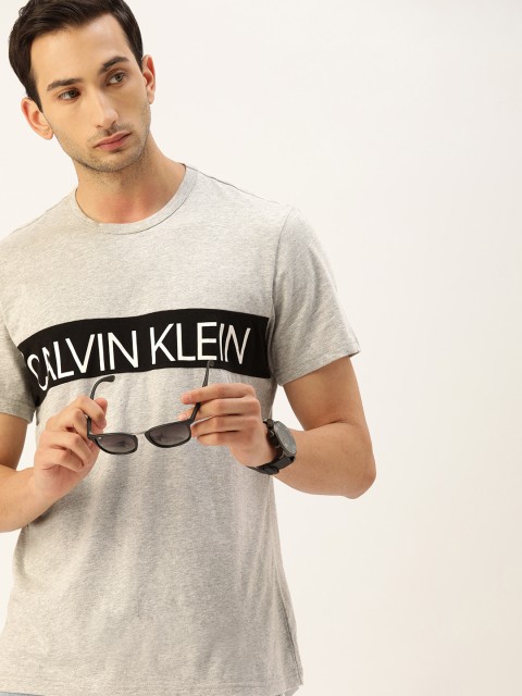 

Calvin Klein Underwear Men Grey Melange Brand Logo Printed Tshirt