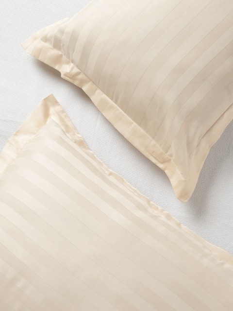 

SPACES Set of 2 Beige 210 TC Self-Striped Pillow Covers
