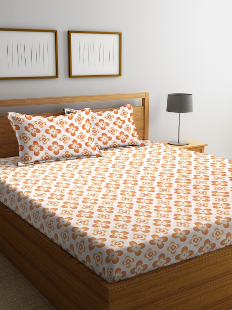 

CORE Designed by SPACES White Floral Flat 110 TC 1 Queen Bedsheet with 2 Pillow Covers