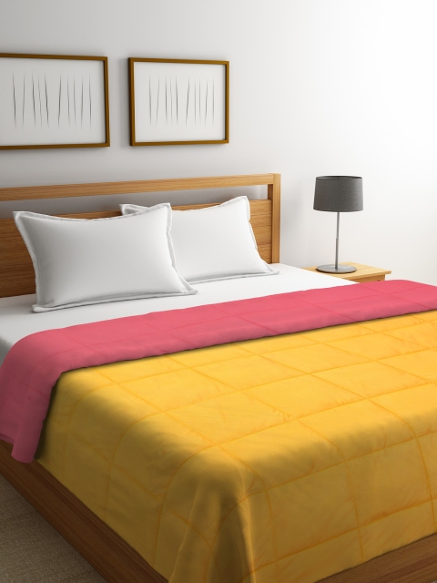 

SPACES Mustard Yellow & Pink Solid AC Room 150 GSM Double Bed Reversible Quilt