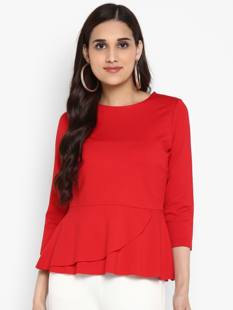 

FOSH Women Red Solid Peplum Top