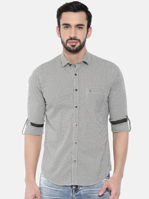 

Killer Men Olive Green & White Slim Fit Checked Casual Shirt