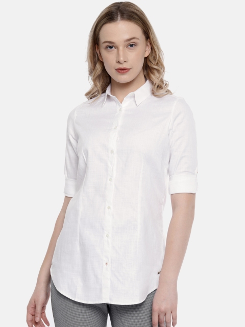 

Park Avenue Woman White Regular Fit Solid Casual Shirt