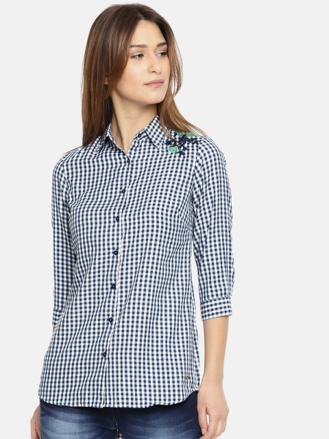 

Park Avenue Women Navy Blue & White Checked Casual Shirt