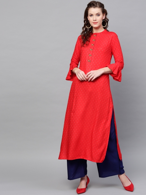 

Ishin Women Red & Navy Blue Self-Design Kurta with Palazzos