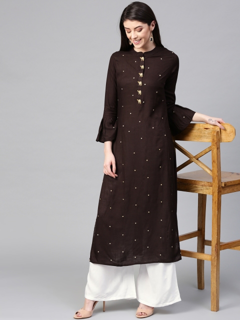 

Ishin Women Coffee Brown & White Embroidered Kurta with Palazzos