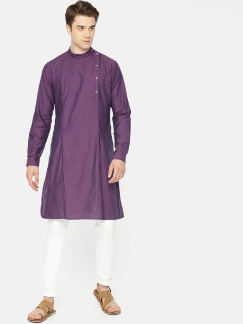 

Freehand Men Purple Solid Straight Kurta