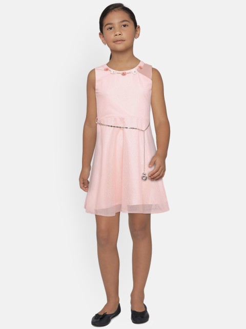 

Peppermint Girls Peach-Coloured Solid Fit and Flare Dress