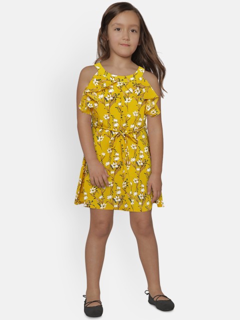 

Peppermint Girls Yellow Printed A-Line Dress