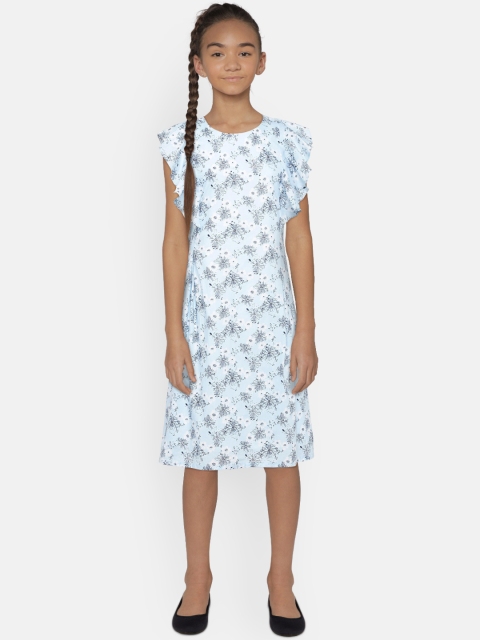 

Peppermint Girls Blue Printed A-Line Dress