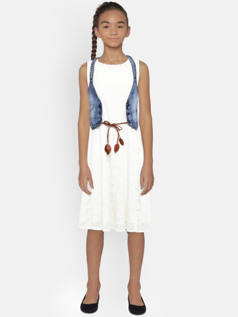 

Peppermint Girls Off-White Solid A-Line Dress