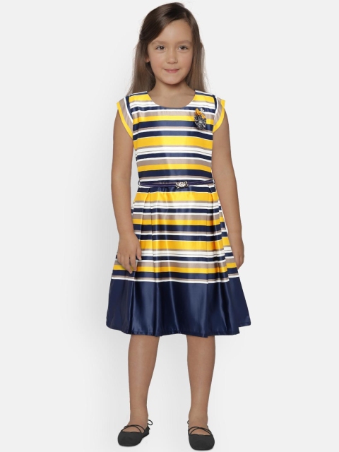 

Peppermint Girls Navy Blue Striped Fit and Flare Dress