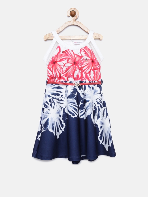 

Peppermint Girls Navy Blue Printed Fit and Flare Dress