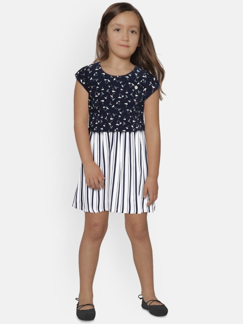 

Peppermint Girls Navy Blue Striped Fit and Flare Dress