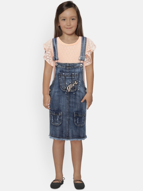 

Peppermint Girls Blue Solid Denim Pinafore Dress