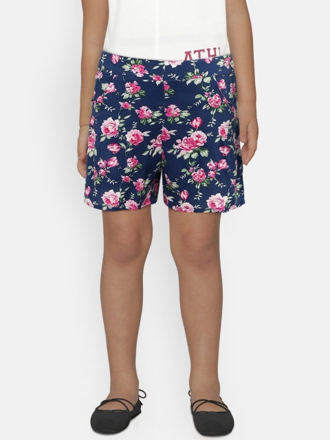 

Peppermint Girls Navy Blue & Pink Printed Regular Fit Regular Shorts