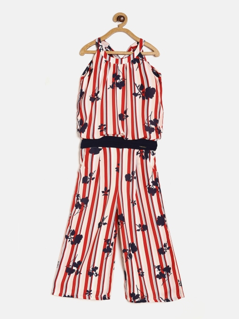 

Peppermint Girls Red & Beige Printed Basic Jumpsuit