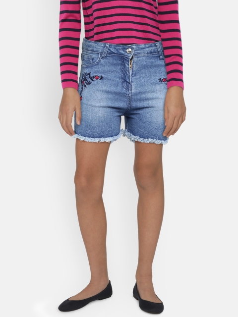 

Peppermint Girls Blue Solid Denim Shorts