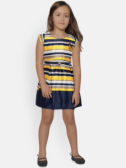

Peppermint Girls Navy Blue Striped Fit and Flare Dress