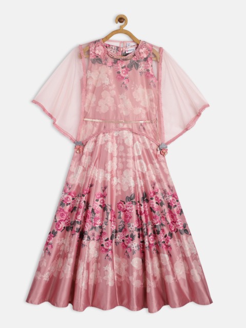 

Peppermint Girls Pink Printed Fit and Flare Maxi Dress