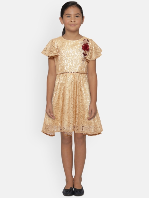 

Peppermint Girls Gold-Toned Self Design Fit and Flare Dress