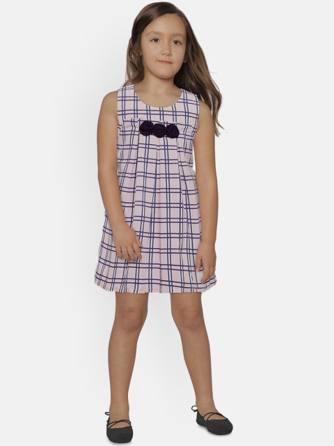 

Peppermint Girls Pink & Navy Blue Checked Fit and Flare Dress