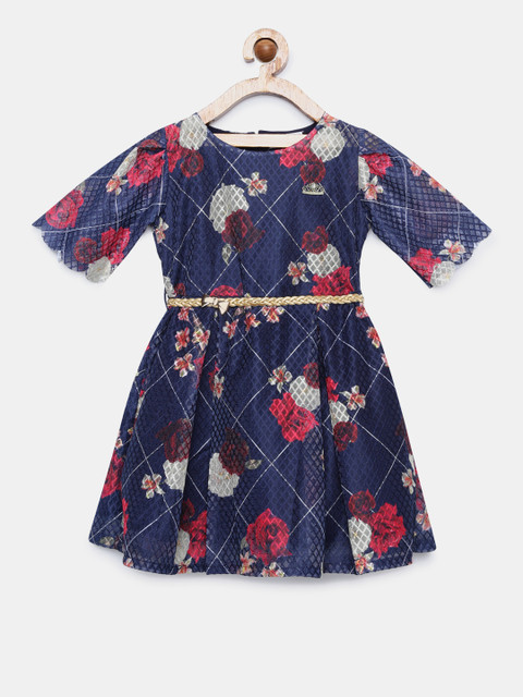 

Peppermint Girls Blue Printed Fit and Flare Dress