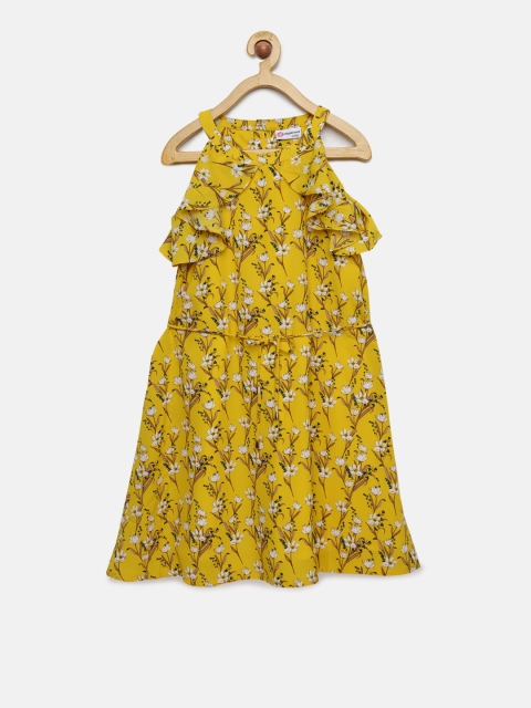 

Peppermint Girls Mustard Printed Fit and Flare Dress