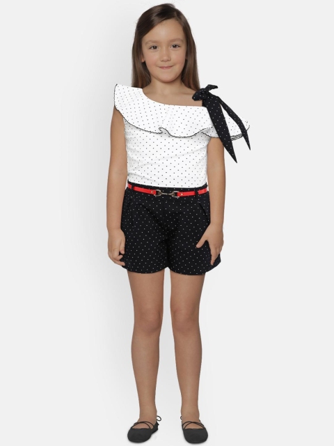 

Peppermint Girls Navy Blue & White Printed Basic Jumpsuit
