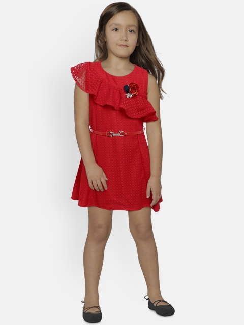 

Peppermint Girls Red Self-Design A-Line Dress