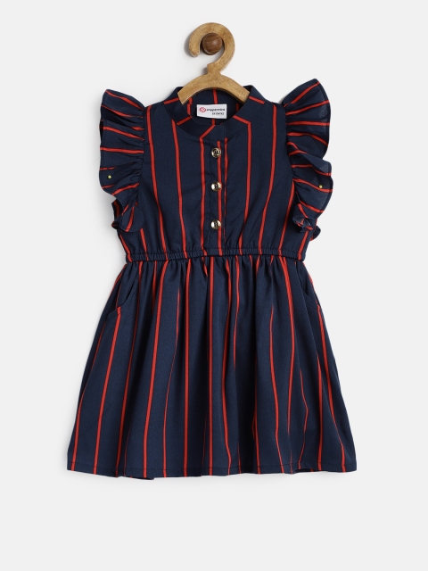 

Peppermint Girls Navy Blue & Red Striped Fit and Flare Dress