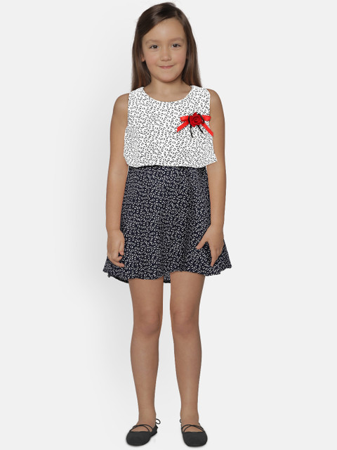 

Peppermint Girls Navy Blue & White Printed A-Line Dress