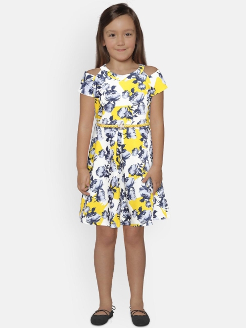 

Peppermint Girls Mustard Yellow & White Printed Fit and Flare Dress