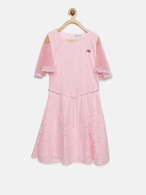 

Peppermint Girls Pink Self Design Fit & Flare Dress