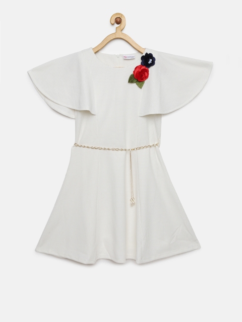 

Peppermint Girls Off-White Self Design Fit and Flare Dress