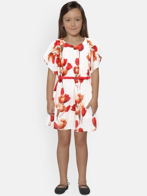 

Peppermint Girls Red & Peach-Coloured Printed A-Line Dress