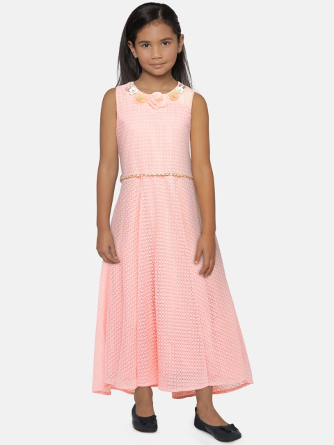 

Peppermint Girls Peach-Coloured Self Design Maxi Dress