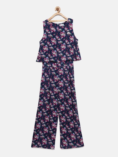 

Peppermint Girls Navy Blue Printed Basic Jumpsuit