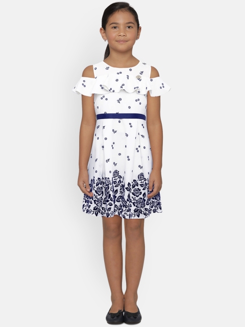 

Peppermint Girls White Printed Fit and Flare Dress