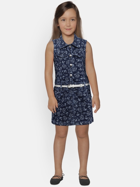 

Peppermint Girls Blue Printed Denim Shirt Dress