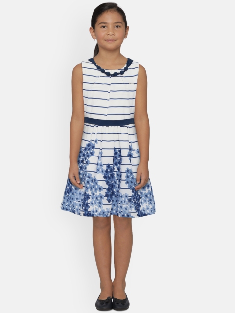 

Peppermint Girls Blue & White Printed Fit and Flare Dress
