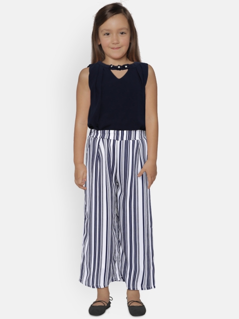 

Peppermint Girls Navy Blue & White RETRO FUSION Striped Basic Jumpsuit