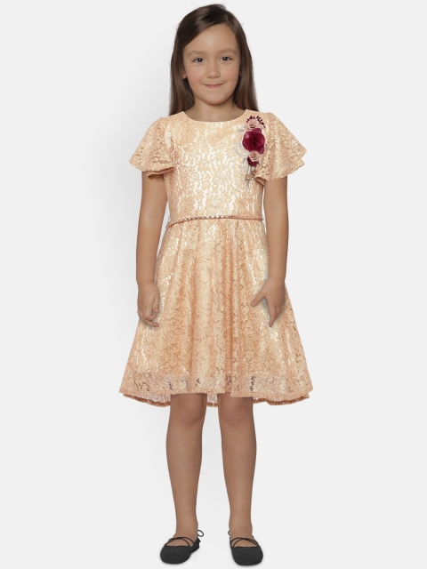 

Peppermint Girls Gold-Toned Self Design Fit & Flare Dress