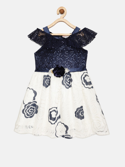 

Peppermint Girls Navy Blue Printed Fit and Flare Dress