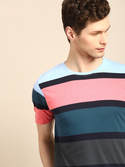 

ether Men Multicoloured Striped Round Neck T-shirt, Multi