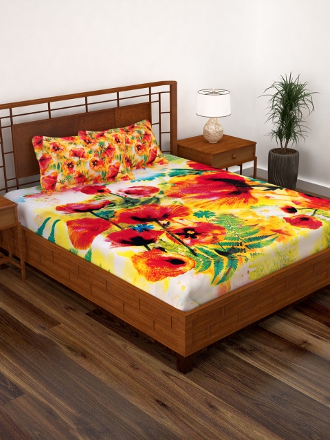 

Story@home Mustard Floral Flat 186 TC Cotton 1 Double Bedsheet with 2 Pillow Covers