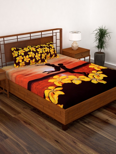 

Story@home Red & Coffee Brown Floral 186 TC Cotton 1 Double Bedsheet with 2 Pillow Covers