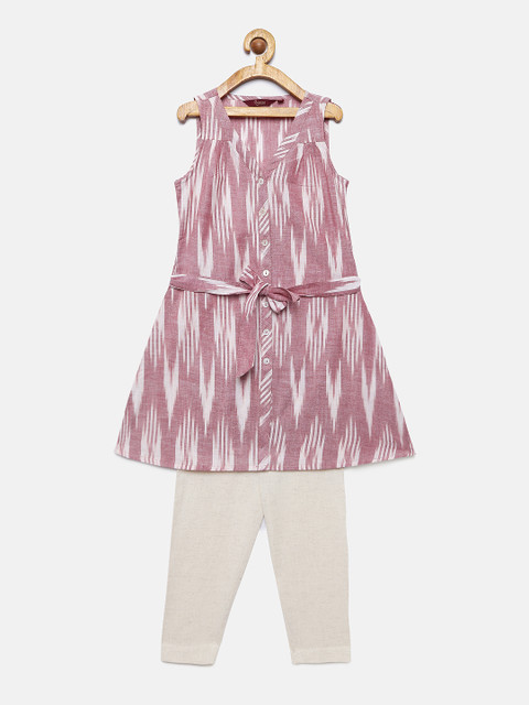

Sangria Girls Pink & Beige Printed Kurta with Pyjamas