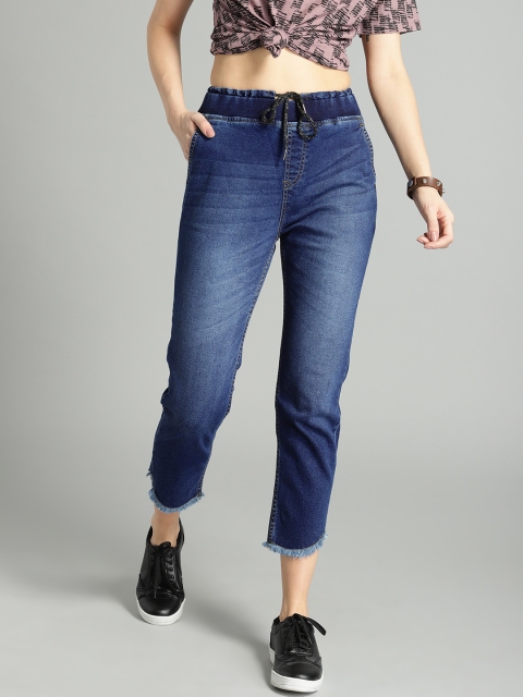 

Roadster Women Blue Cropped Hem Jogger Mid-Rise Clean Look Stretchable Jeans
