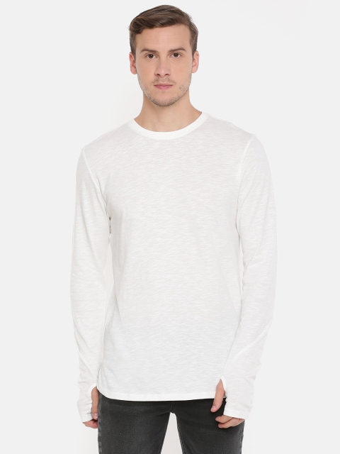 

SKULT by Shahid Kapoor Men White Solid Round Neck Longline T-shirt